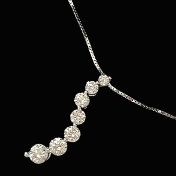 HELZBERG DIAMONDS 14KW 1CT WG Round Curved DIA Journey Pendant - New w/Receipts - Picture 1 of 5